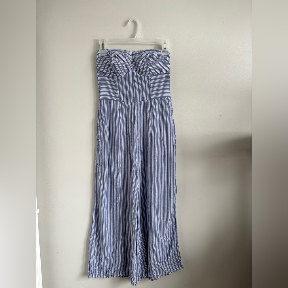 AE Blue and Cropped White Striped Strapless Jumpsuit(As is)